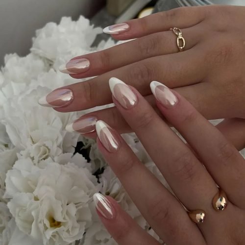 glazed-white-french-tip-bridal-nails